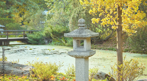 Japanese stone lantern in Japanese garden