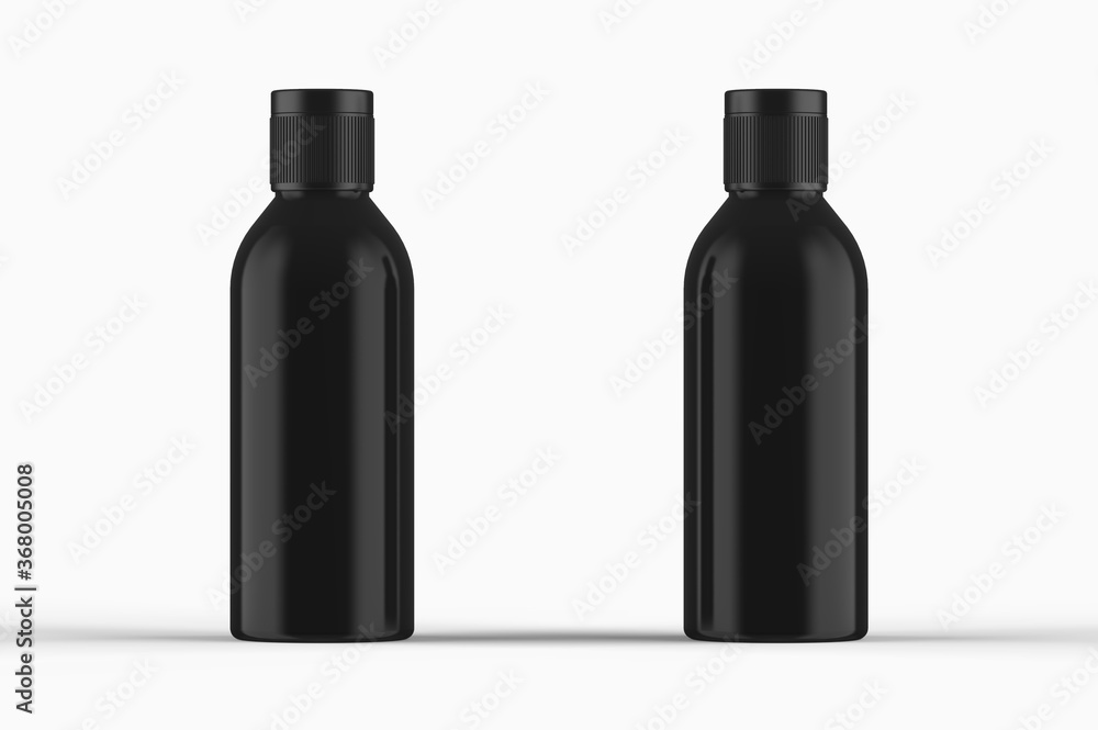 black plastic bottle on white background