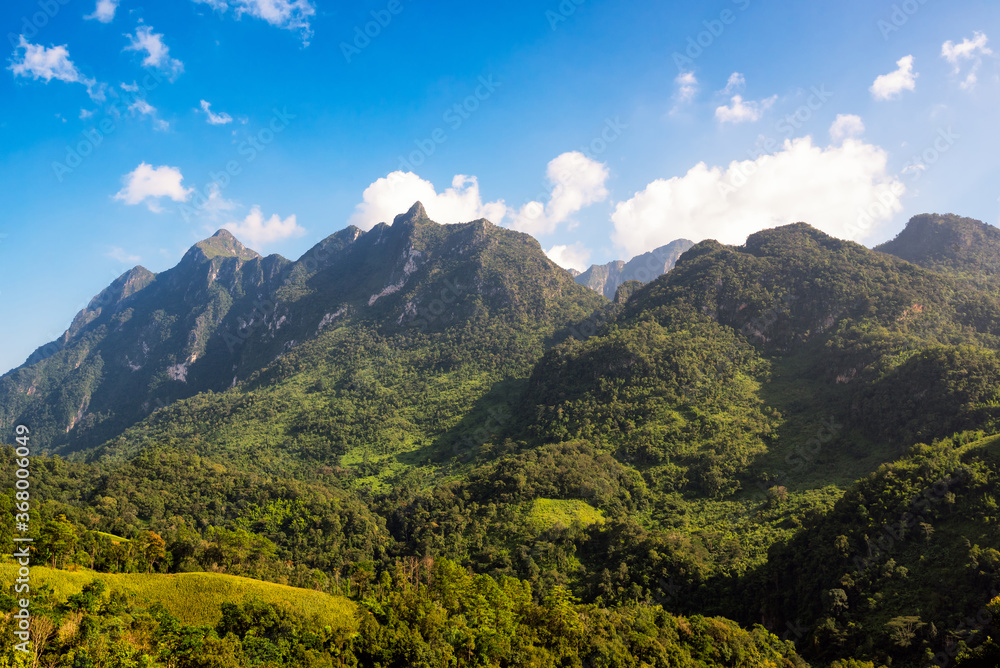 Doi Luang Chiang Dao mountain with sky and cloud in daytime,The famous mountain for tourist to visit in Chiang Mai,Thailand.