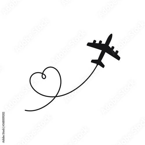 Airplane route vector illustration. Heart path trace isolated on white background.