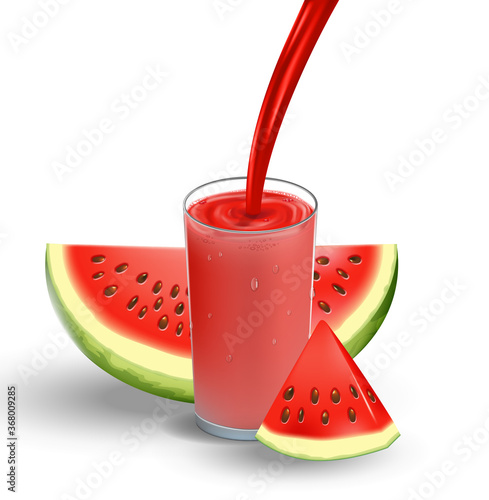Watermelon juice with splash isolated on white. glass with red fresh Watermelon Juice. 3d realistic Vector illustration for your design