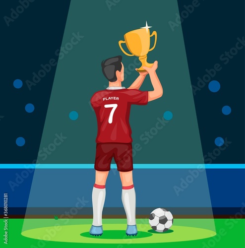 Soccer player holding trophy winning champion celebration in cartoon illustration vector © Simply Amazing