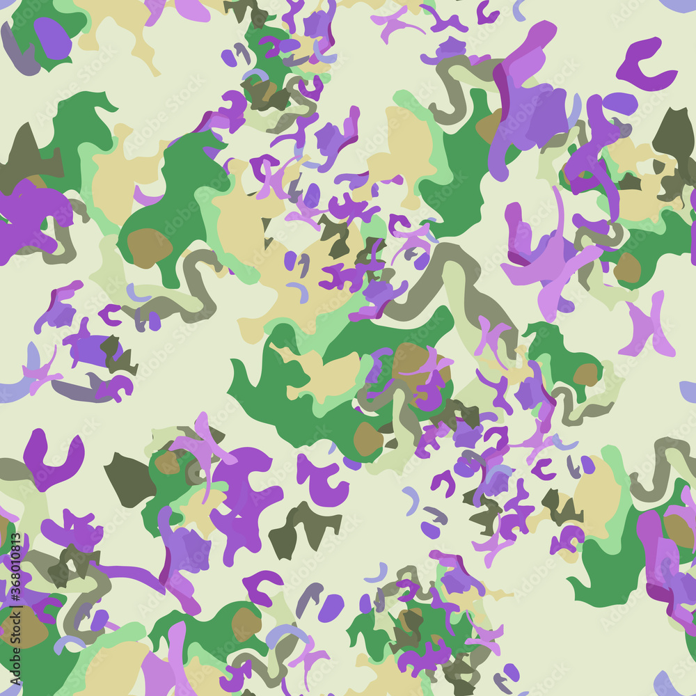UFO camouflage of various shades of beige, green, brown and violet colors UFO camouflage of various shades of beige, green, brown and violet colors