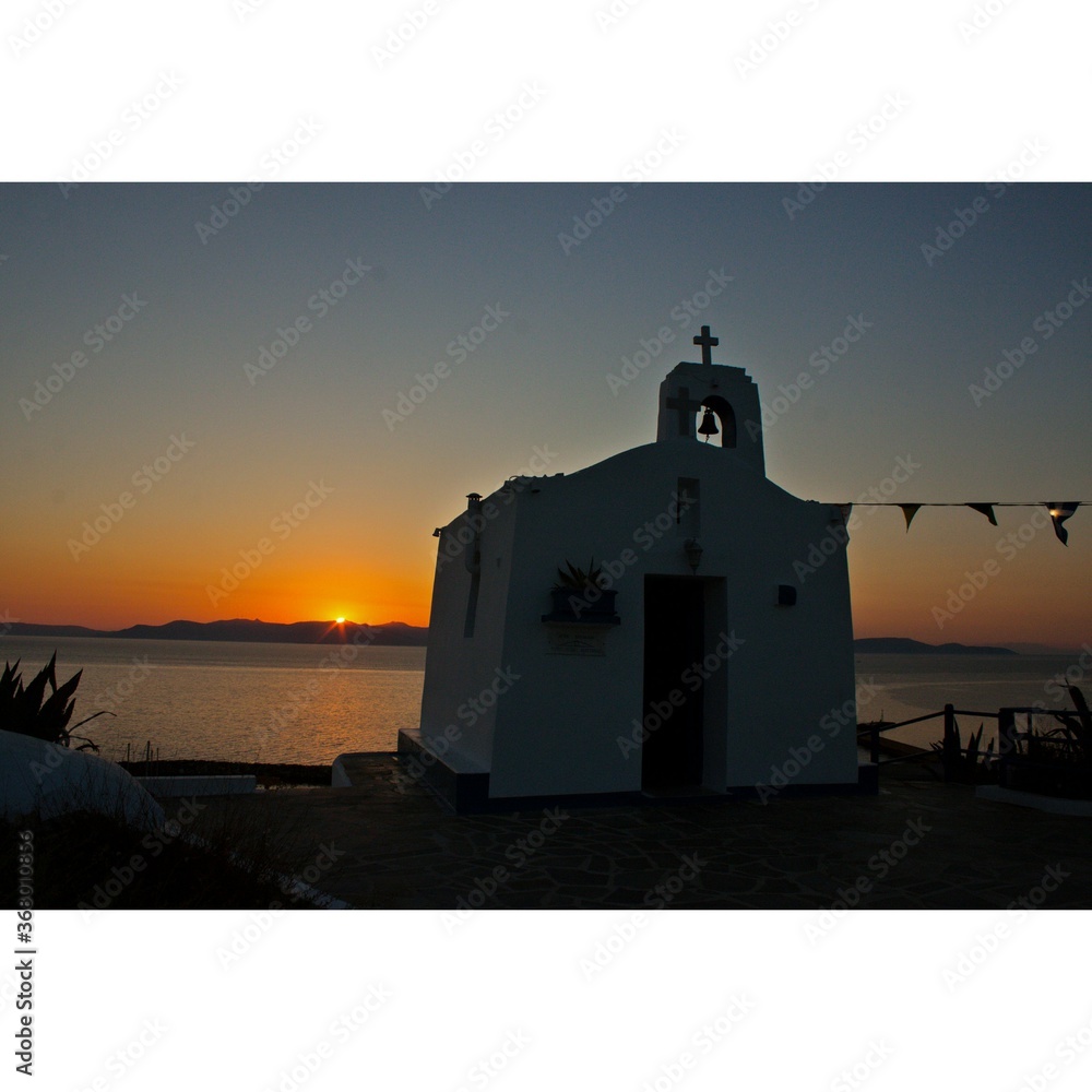 Sunrise at the Chapel of St Nicholas next to the port of Rafina 