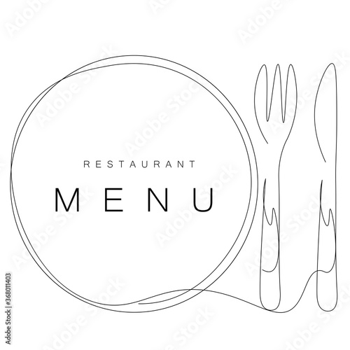 Menu restaurant background, plate, fork, knife. Vector illustration