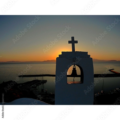 Sunrise at the Chapel of St Nicholas next to the port of Rafina 