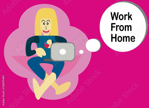 A woman sitting and work at home on the sofa and use a notebook to work.