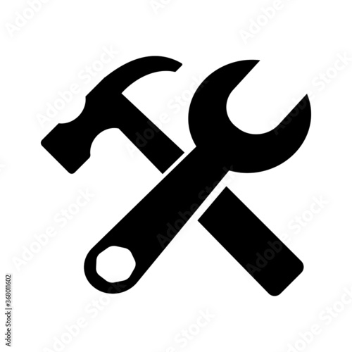 Service Tools icon. Wrench and hammer. Tools icon isolated on white background