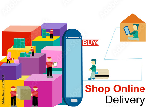 Shopping online on mobile Vector. Digital marketing. and shopping online delivery Concept
