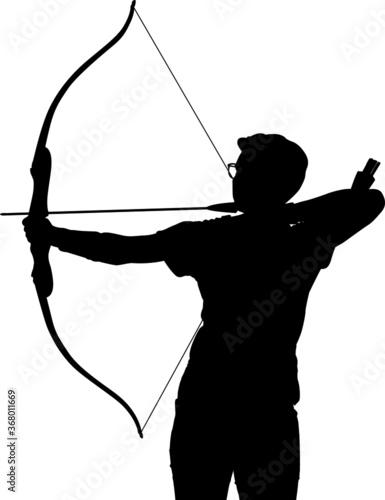 Silhouette of a female archer aiming with a bare bow
