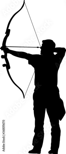 Sihouette of a male archer aiming with a bare bow