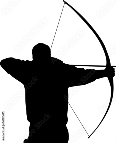 Silhouette of a male archer aiming with a long bow