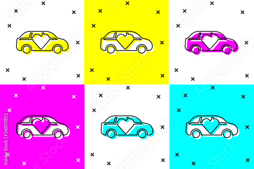 Set Luxury limousine car icon isolated on color background. For world premiere celebrities and guests poster. Vector.