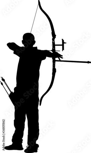 Male archer aiming with a recurve bow