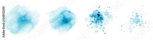 Set of hand-painted splash blue color watercolor