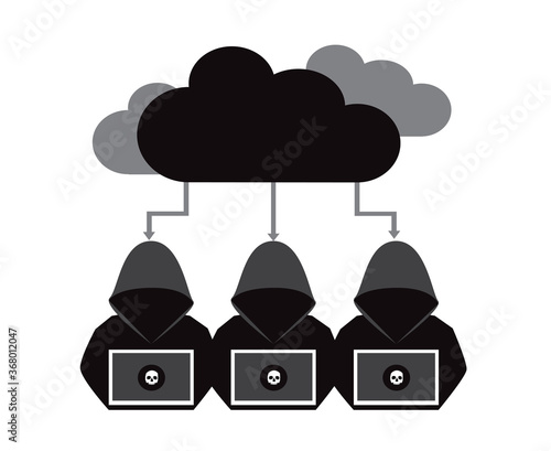 Hacker with computer with cloud computing vector illustration 