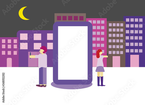 Vector illustration style flat design. Concept Smartphones in the capital