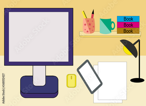Vector illustration Desk with computer set