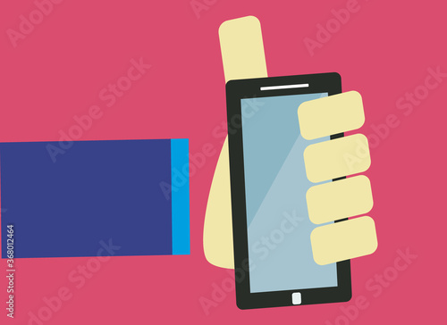 Vector illustration hand holding smartphone.