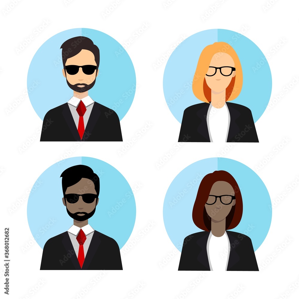 Male and Female Office Clerk Avatar Vector illustration Set in Flat Color Male and Female Office Clerk Avatar Vector illustration Set in Flat Color