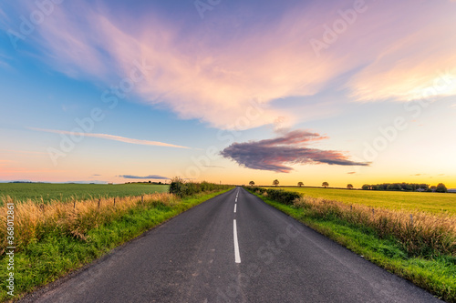 Scotland  East Lothian  road at sunset