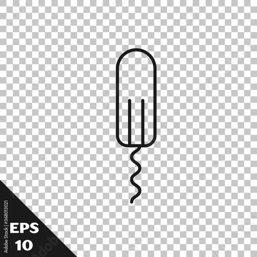 Black line Menstruation and sanitary tampon icon isolated on transparent background. Feminine hygiene product. Vector Illustration.