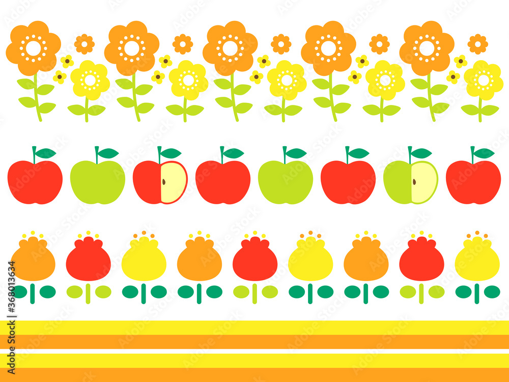 昭和レトロ 花柄 りんご モダン ライン あしらい Stock Vector Adobe Stock