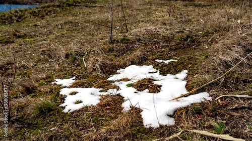 timelapse melting snow on the grass