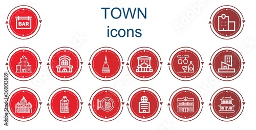 Editable 14 town icons for web and mobile