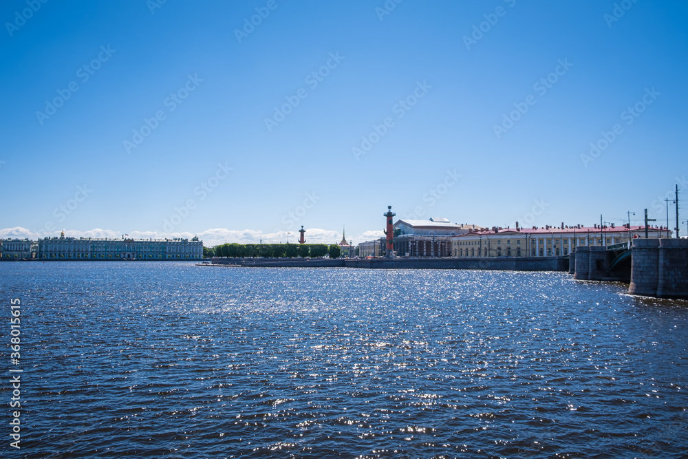View of the Neva river, Rastral columns.
