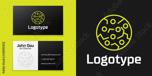Logotype line Cookie or biscuit with chocolate icon isolated on black background. Logo design template element. Vector.