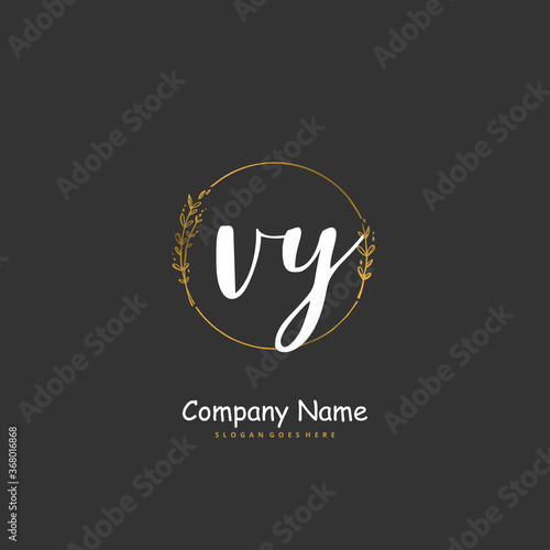 V Y VY Initial handwriting and signature logo design with circle. Beautiful design handwritten logo for fashion, team, wedding, luxury logo.