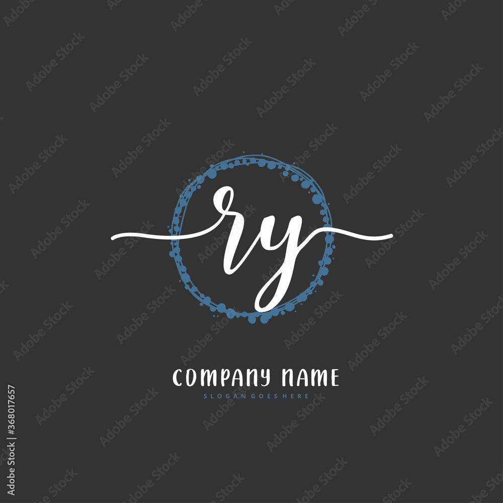 R Y RY Initial handwriting and signature logo design with circle. Beautiful design handwritten logo for fashion, team, wedding, luxury logo.