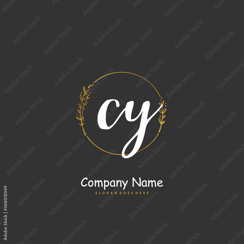 C Y CY Initial handwriting and signature logo design with circle. Beautiful design handwritten logo for fashion, team, wedding, luxury logo.