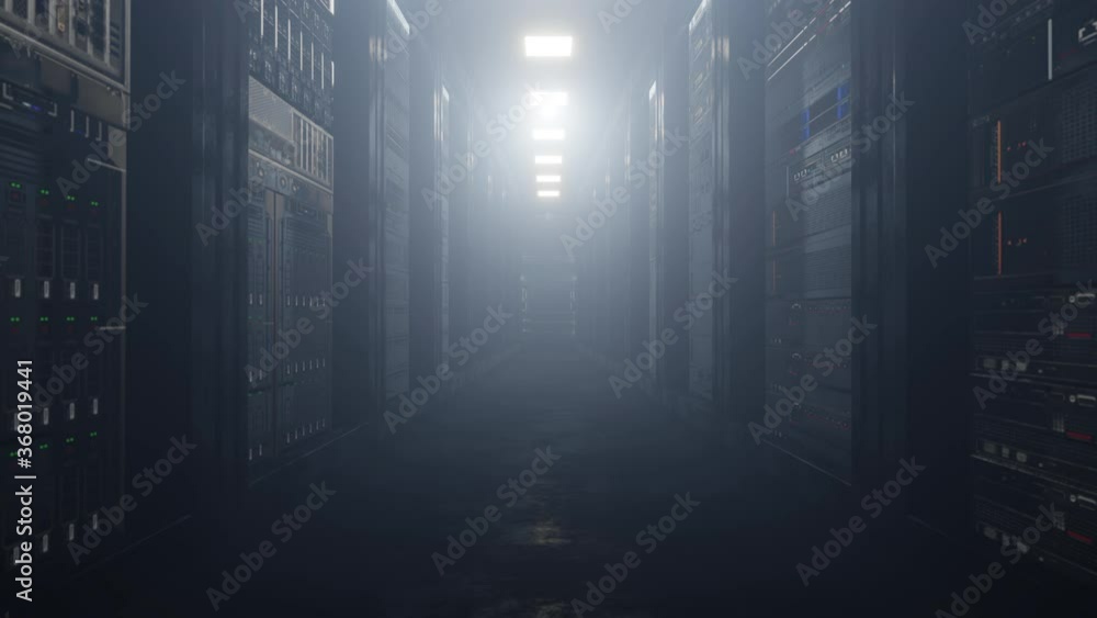 Cloud data server panels in a server room of a data center with security scanner. Dolly Shot in 4K High Quality Animation Cloud data server panels in a server room of a data center with security scanner. Dolly Shot in 4K High Quality Animation