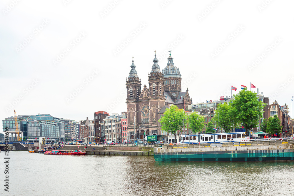 Amsterdam, Netherlands - May 23, 2018 : Street view of downtown in Amsterdam, Netherlands