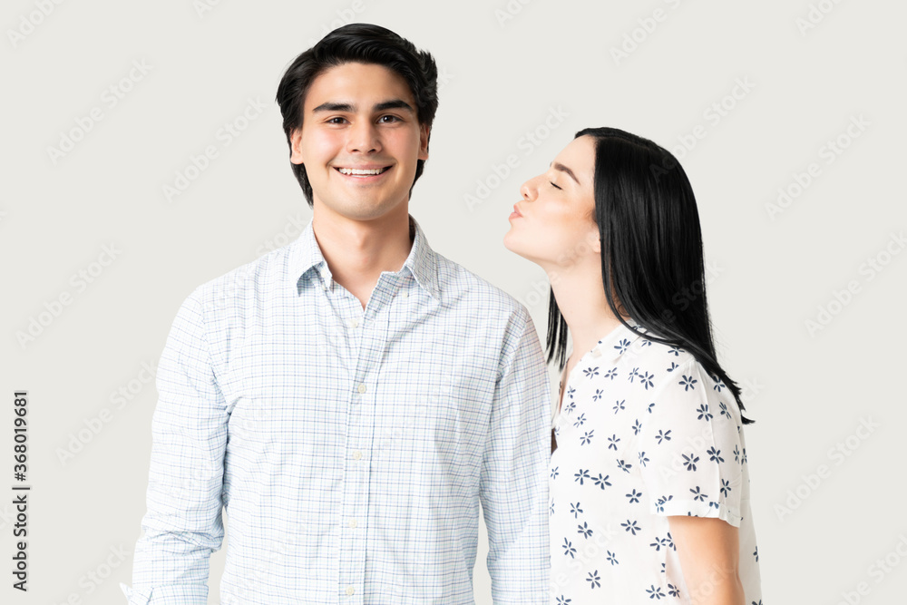 Smiling Man Waiting For Kiss From Girlfriend Smiling Man Waiting For Kiss From Girlfriend