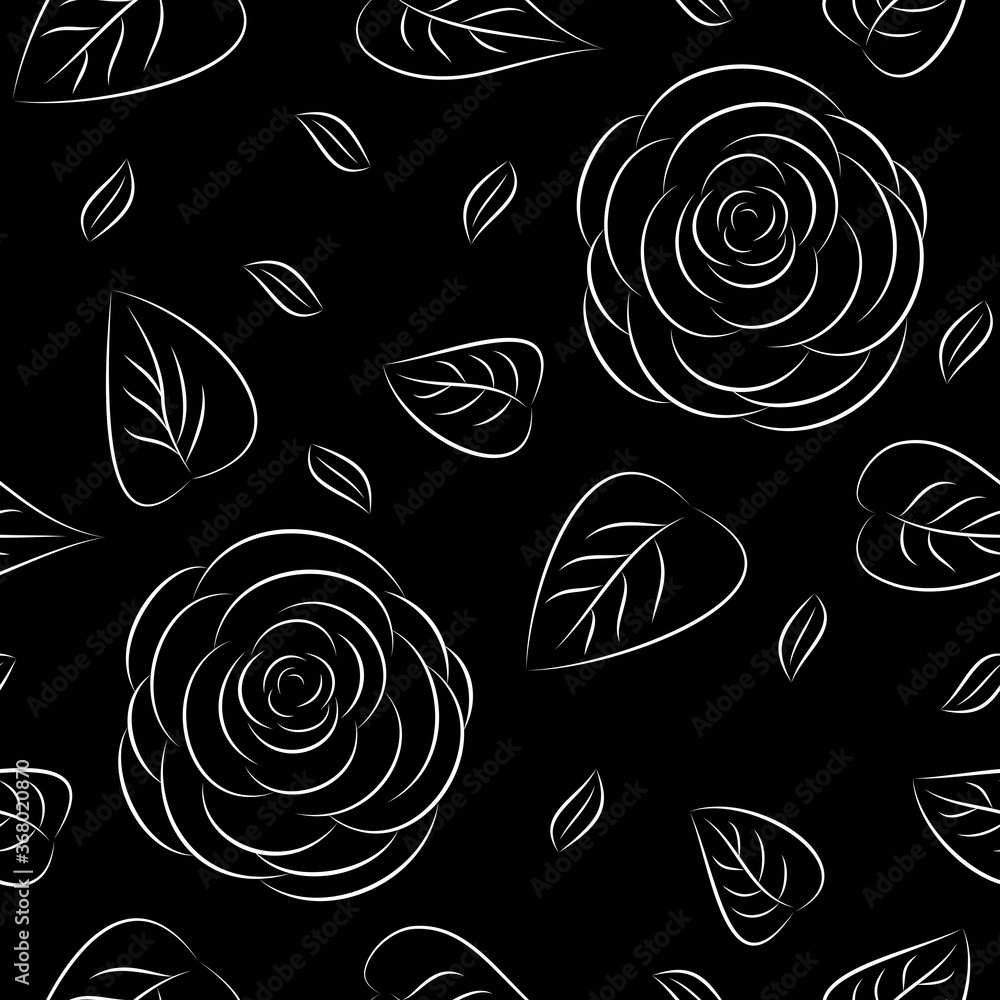 Seamless rose pattern on black background. Floral pattern. Vector ...