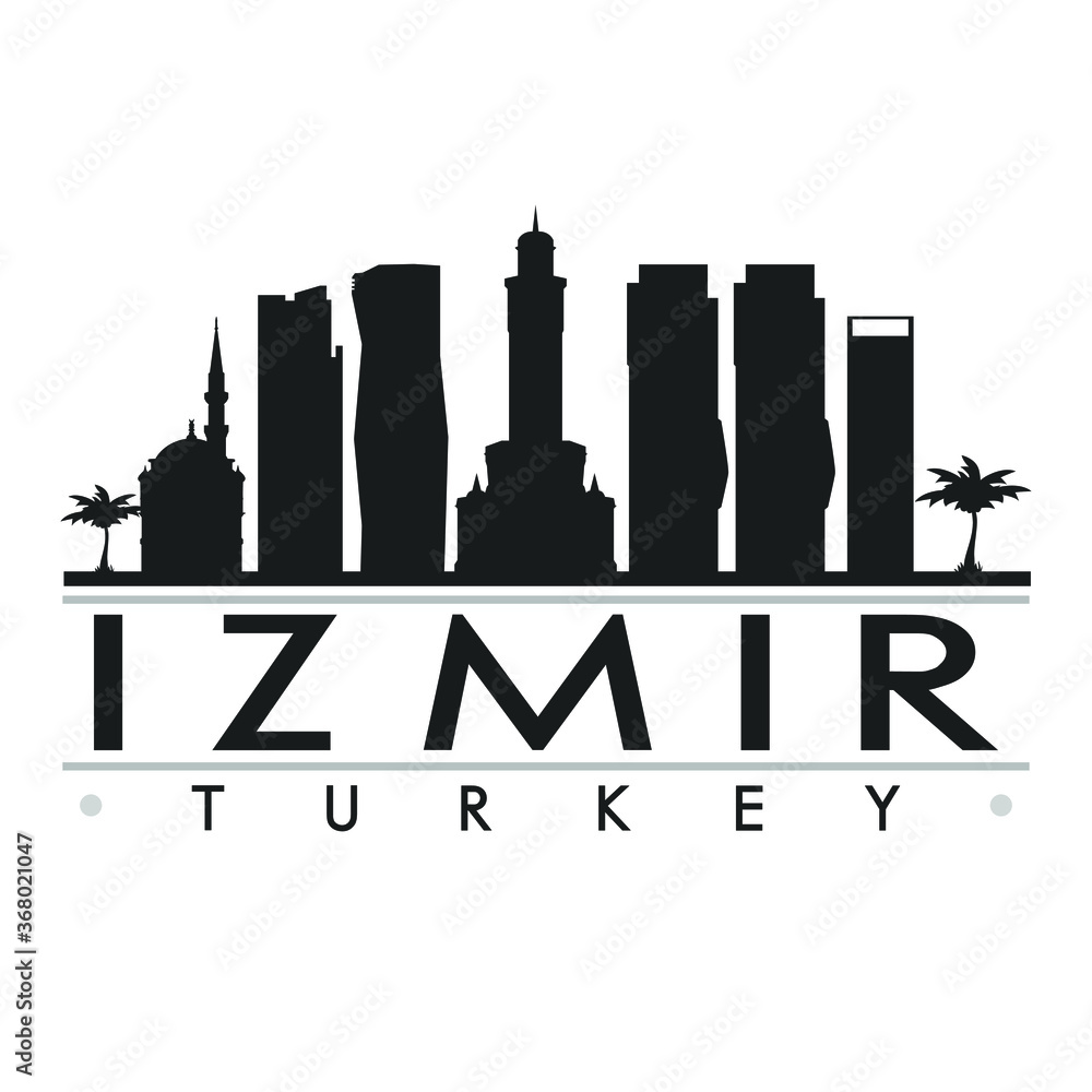 Fototapeta premium Izmir Turkey Skyline Silhouette City. Cityscape Design Vector. Famous Monuments Tourism.