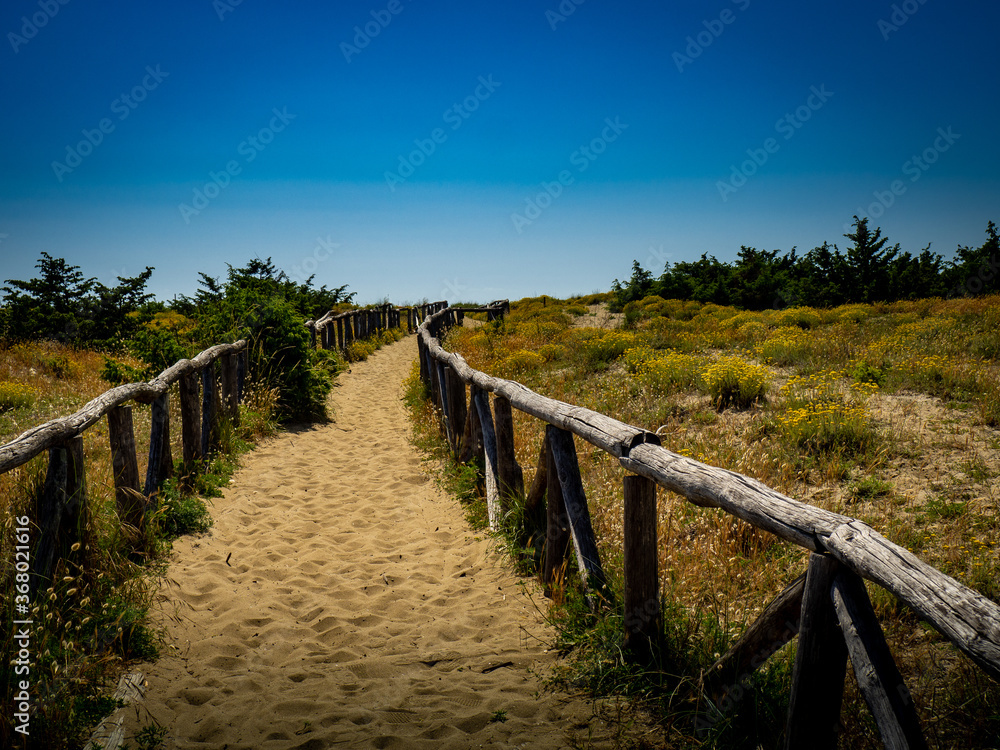 Dune path on the beach in Italy
