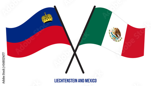 Liechtenstein and Mexico Flags Crossed And Waving Flat Style. Official Proportion. Correct Colors.