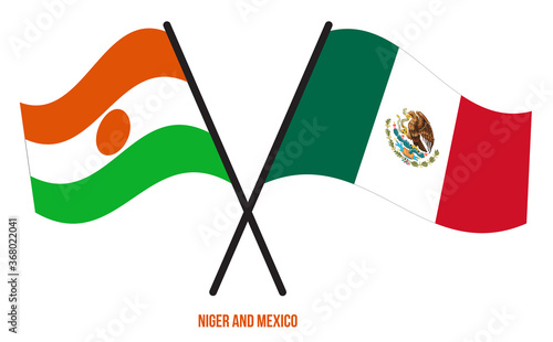 Niger and Mexico Flags Crossed And Waving Flat Style. Official Proportion. Correct Colors.