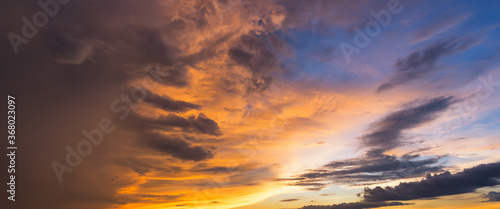 Panorama view of Beautiful nature sunset sky and clouds background © ChomchoeiFoto