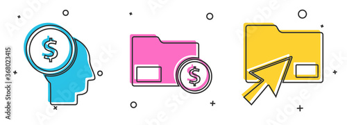 Set Business man planning mind, Envelope with coin dollar and Cursor click document folder icon. Vector.