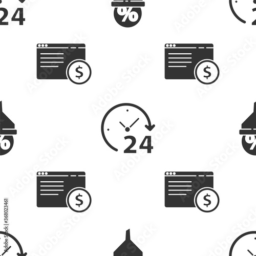 Set Lead management, Clock 24 hours and Online shopping on screen on seamless pattern. Vector.
