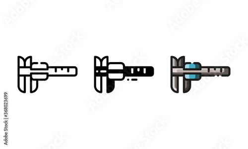 Caliper icon. With outline, glyph, and filled outline style