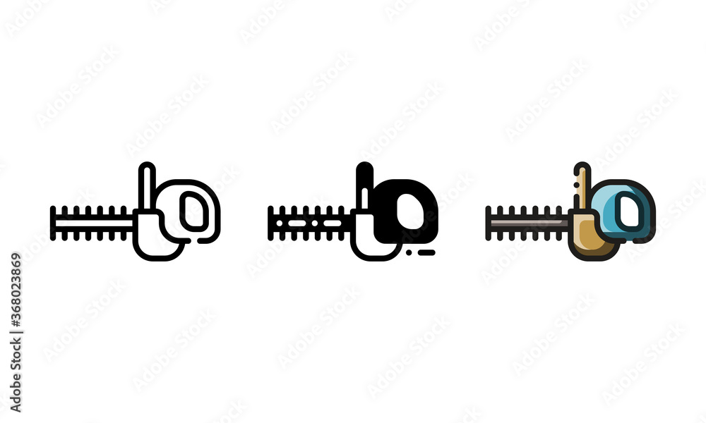 Hedge trimmer icon. With outline, glyph, and filled outline style Hedge trimmer icon. With outline, glyph, and filled outline style