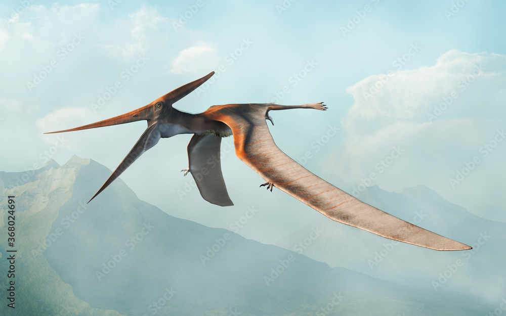 A pteranodon flies in the air over a prehistoric valley. One of the largest  flying reptiles, these pterosaurs lived during the cretaceous period. Stock  Illustration | Adobe Stock
