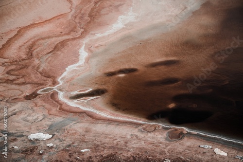 High angle shot of a mineral pond in a rocky landscape in Rio Tinto, Huelva, Spain photo