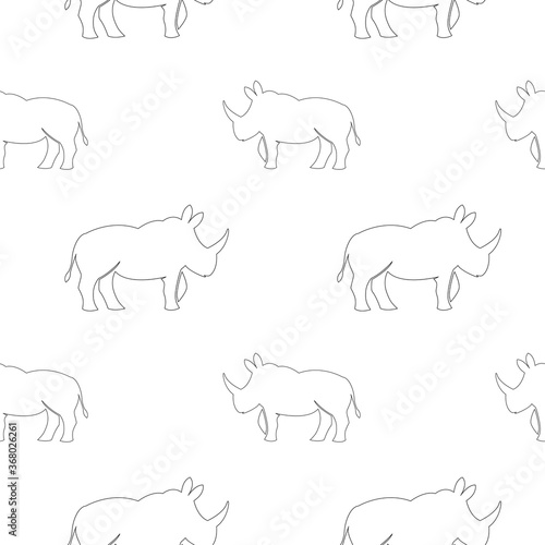 Seamless pattern with abstract outline African rhino animals.Trendy safari texture for fabric, wrapping, textile, wallpaper, apparel. Line silhouette illustration isolated on white background